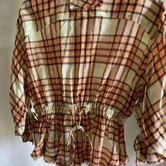 Free People Pacific Dawn Plaid Frayed Hem Western Rodeo Lagenlook Top Size XS - Picture 5 of 5